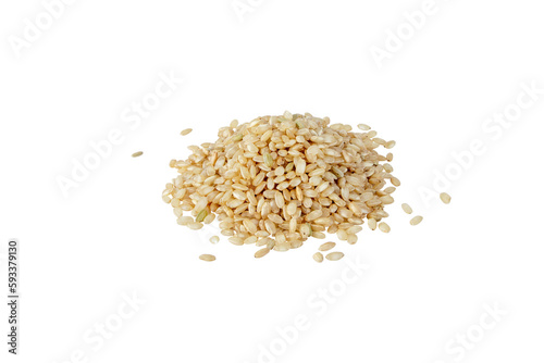 Brown rice heap isolated transparent png. Uncooked,raw, whole grain cereal.
 photo