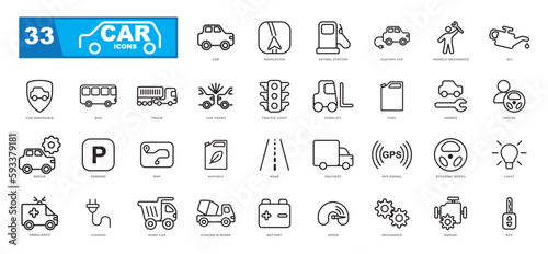 Linear car icons set. Thin line icons set. Flat icon collection set. Simple vector icons