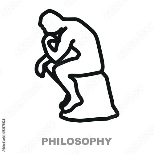 Thinker philosophy line icon vector. Inspired. Auguste Rodin's The Thinker. photo