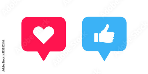 Like icon. Love symbol. Heart signs. Social symbols. Thumb up icons. Blue, red color. Vector sign.
