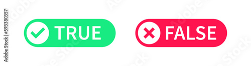True icon. False symbol. Wrong, right signs. Yes and no symbols. Truth stamp icons. Green, red color. Vector sign.