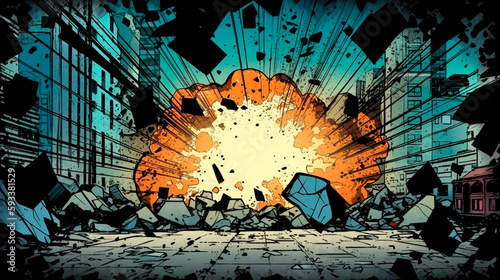 Powerful Comic Book Action Layout Background with Power FX Illustration. Generative AI