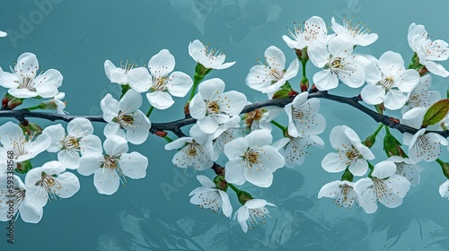 close-up of cherry blossom in spring time, teal, blue, green