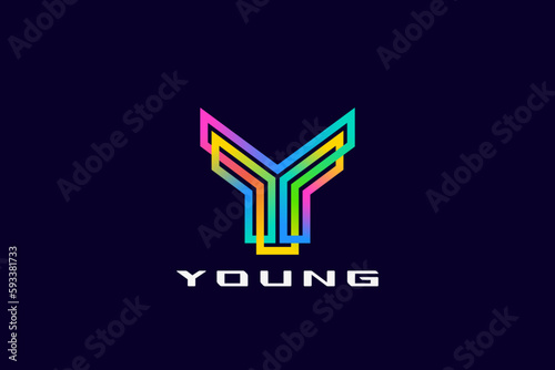 Letter Y Logo Monogram design Linear Outline Style Colorful vector template.