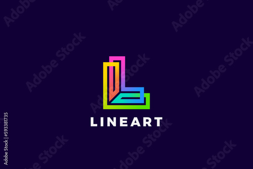 Letter L Logo Monogram design Linear Outline Style Colorful vector template.