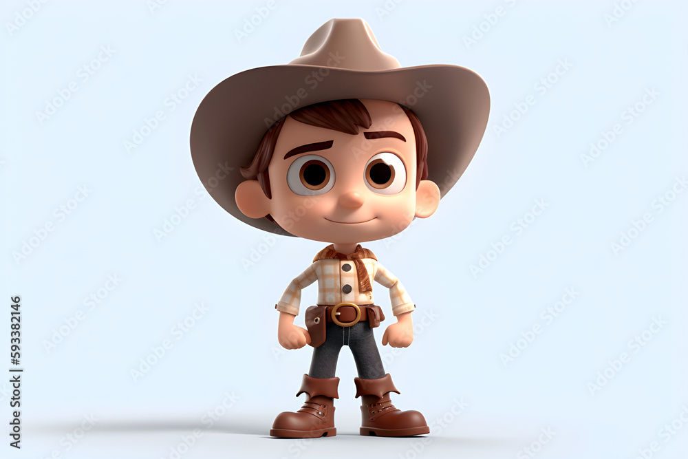 Cowboy on a white background. Adorable 3d ilustration. Generated by AI. Cowboy on a white background. Adorable 3d ilustration. Generated by AI.