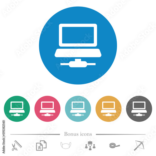 Network computer flat round icons