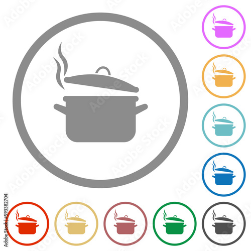 Steaming pot with lid flat icons with outlines