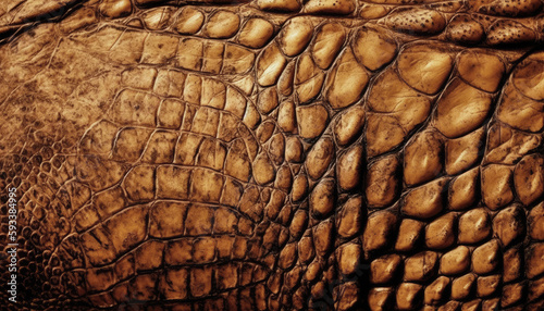 Golden brown dinosaur skin texture background by generative AI © Gary