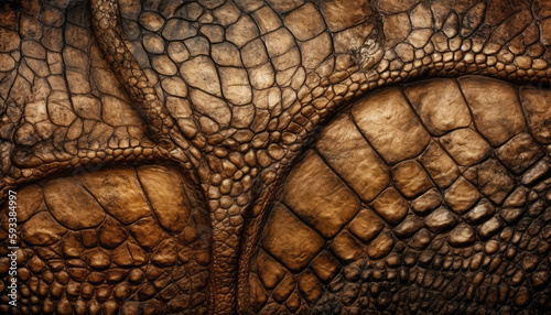 Fototapeta Naklejka Na Ścianę i Meble -  Brown dinosaur skin texture background by generative AI