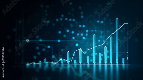 Coin background with a blue finance graph and investment bar, showcasing growth and success in the market with technology and currency reports. Generative ai.
