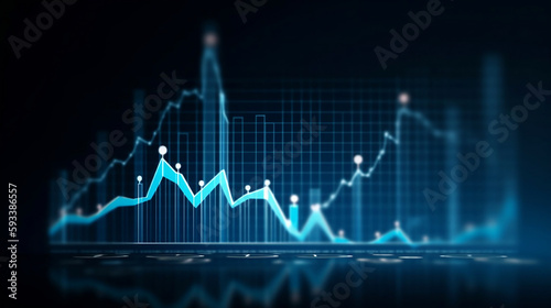 A 3D coin background with a blue finance graph and investment bar, showcasing growth and success in the market with technology and currency reports. Generative ai.