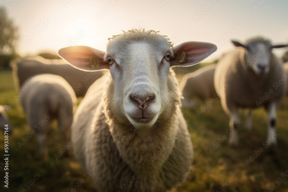 Sheep and lambs in the farm - AI Technology Sheep and lambs in the farm - AI Technology