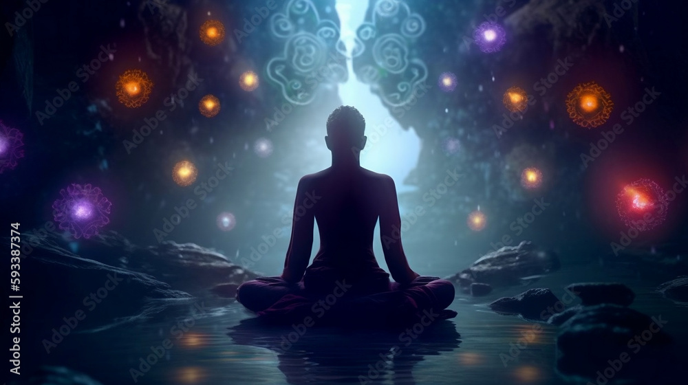 Dreamy cinematic digital art with maximalist detail, Buddha in water, and luxurious atmosphere. Generative ai.