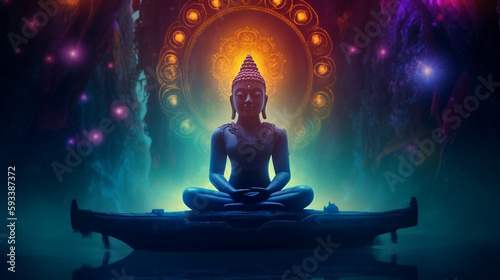 Buddha in water, and luxurious atmosphere. Generative ai.