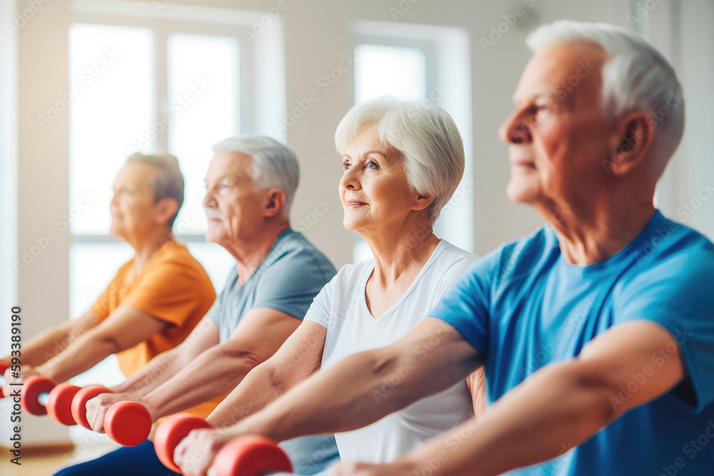 Pilates, wellness and group of senior women doing a mind, body and spiritual exercise in studio. Health, retirement doing yoga workout. Generative AI. Pilates, wellness and group of senior women doing a mind, body and spiritual exercise in studio. Health, retirement doing yoga workout. Generative AI.