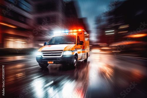 An ambulance races to respond to the scene of an emergency. Generative AI.