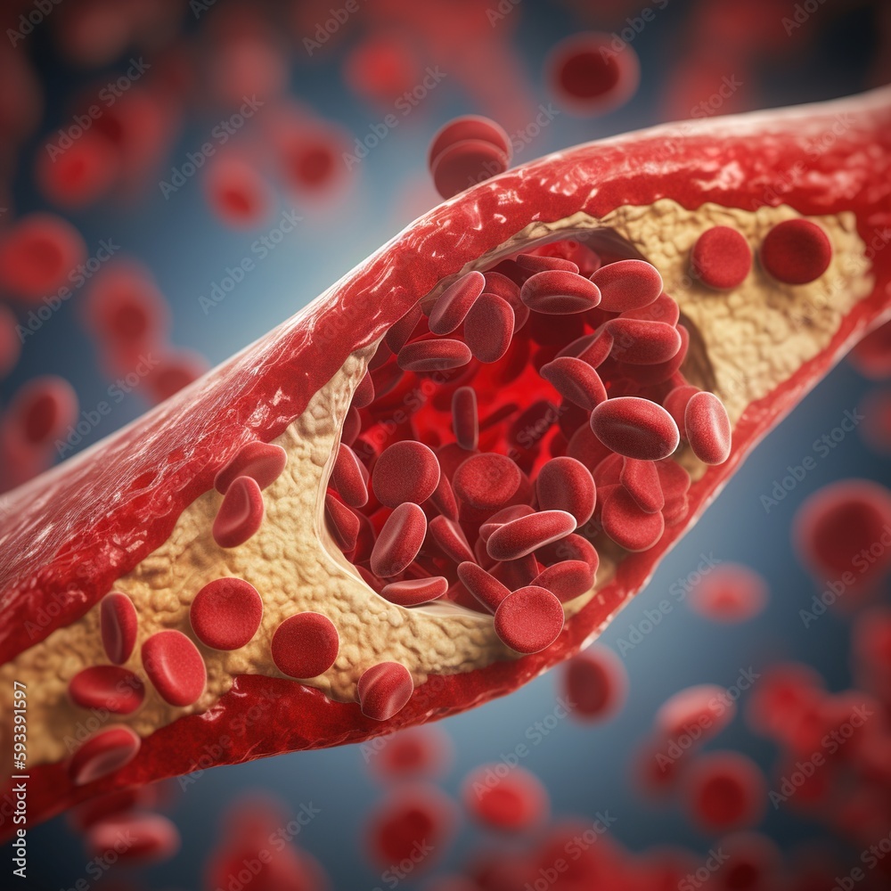 Fototapeta premium Blood clot forming inside a blood vessel is depicted. generative ai