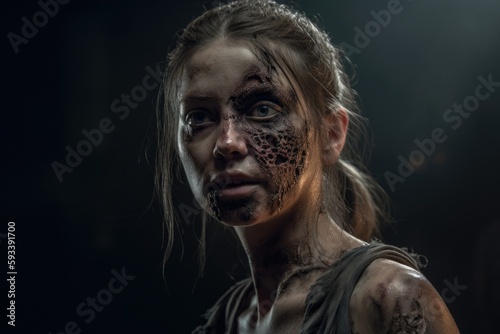 Woman zombie portrait. Young girl zombie makeup. Undead woman.