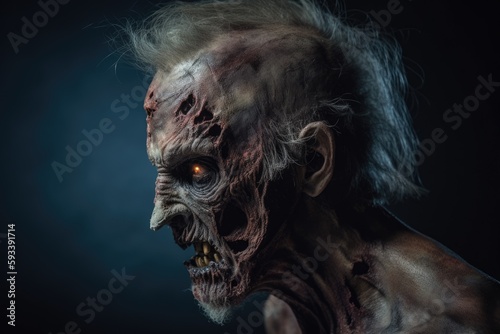 Creepy zombie portrait. Scary ghoul. Undead man.