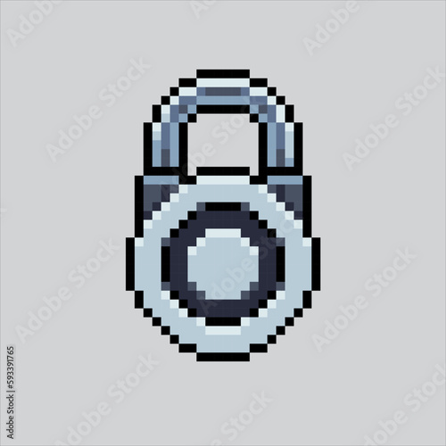 Pixel art illustration Pad Lock. Pixelated padlock. Pad lock key icon pixelated
for the pixel art game and icon for website and video game. old school retro.