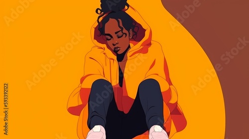 A digital illustration of an African American with depression. Generative AI. 