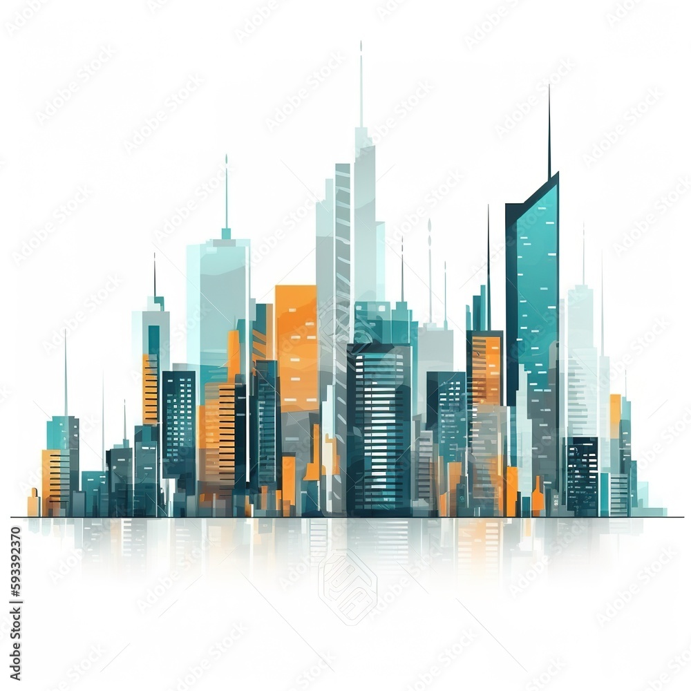 Modern City at white with space for text. Success in business, international corporations, Skyscrapers, banks and office buildings. generative ai