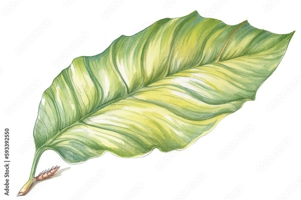 single green leaf on a white background. Generative AI single green leaf on a white background. Generative AI