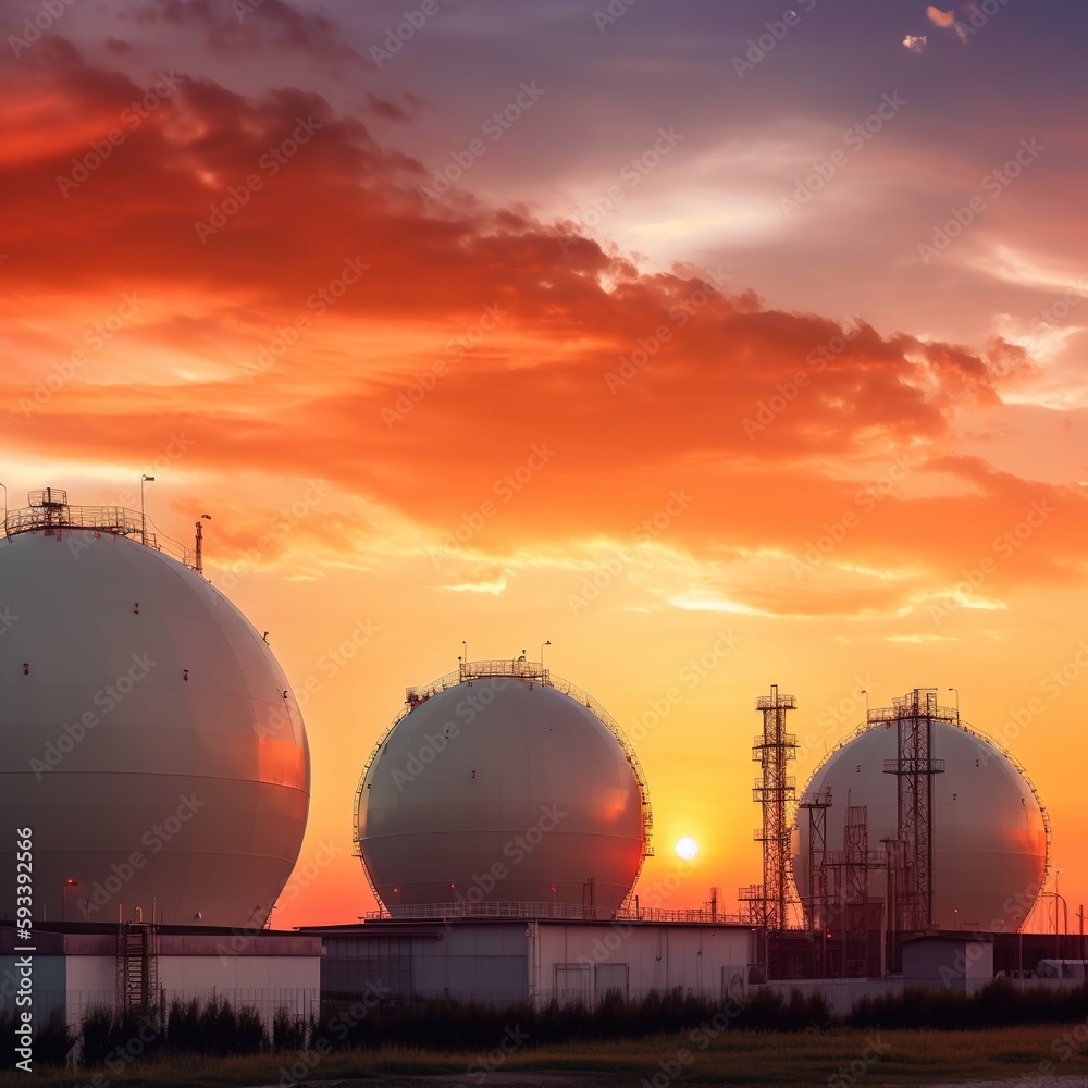 Oil and gas refinery plant or petrochemical industry on sunset sky ...