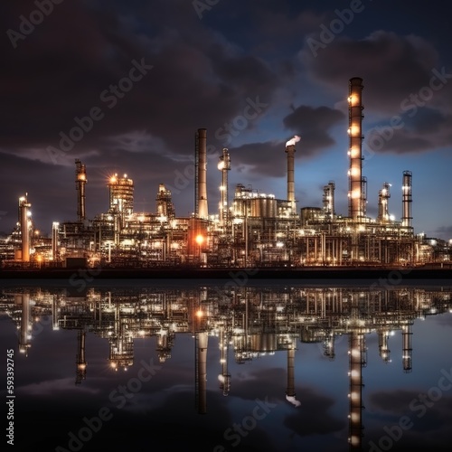 Petrochemical industry glow light at sunset and twilight sky, Power plant,Energy power station area . generative ai © WS Studio 1985