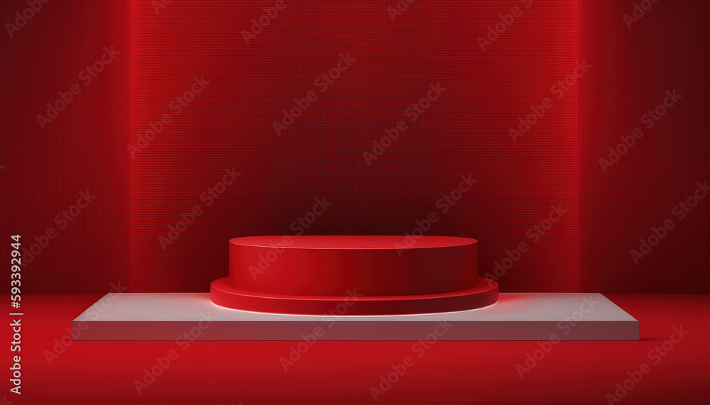 Realistic 3D red theme podium for product display. Created with Generative AI Technology Realistic 3D red theme podium for product display. Created with Generative AI Technology