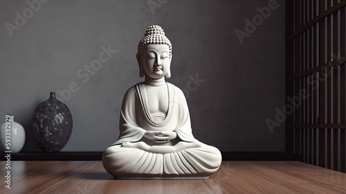 Minimalist Monochrome Buddha Statue with Copy Space