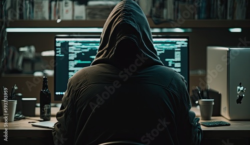 A hacker sitting in front of a computer screen, network security, identity theft, cyber security