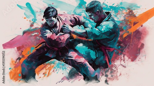 Graceful Jiu Jitsu Movements in Soft Watercolors