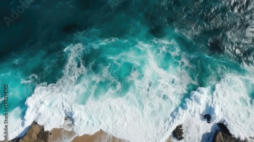 Beach and waves from top view Generative AI