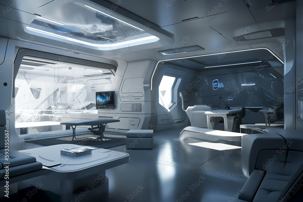 interior of a cyborg house, white, future, generative ai