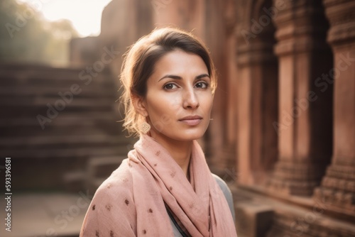 Portrait of a beautiful young woman in the ancient city of Khajuraho, India.