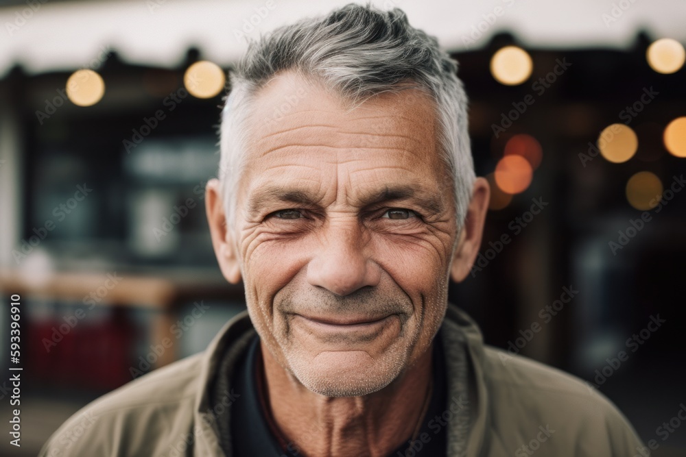 Portrait of smiling senior man looking at camera while standing in cafe Portrait of smiling senior man looking at camera while standing in cafe