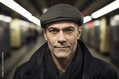 Portrait of a man in a subway station, looking at the camera.