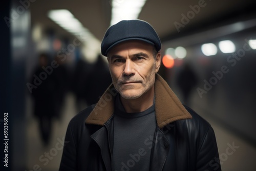Portrait of a mature man wearing a cap in a subway station © Robert MEYNER