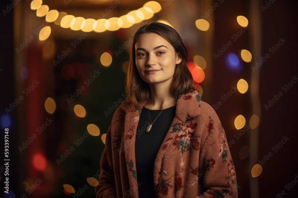 Portrait of a beautiful young woman in a fur coat on a background of a Christmas tree. Portrait of a beautiful young woman in a fur coat on a background of a Christmas tree.