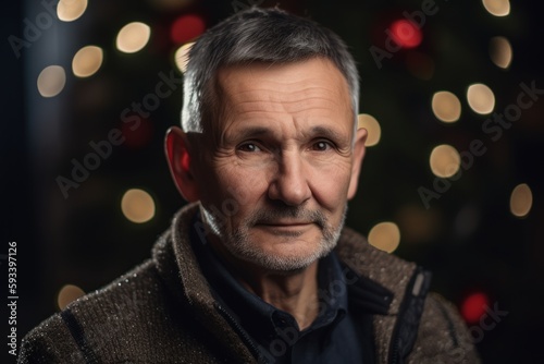 Portrait of a senior man in front of a christmas tree