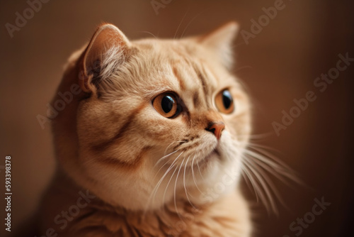 Elegant Feline Beauty. Beautiful Scottish Fold cat isolated on pastel background with space for copy and text. AI Generative