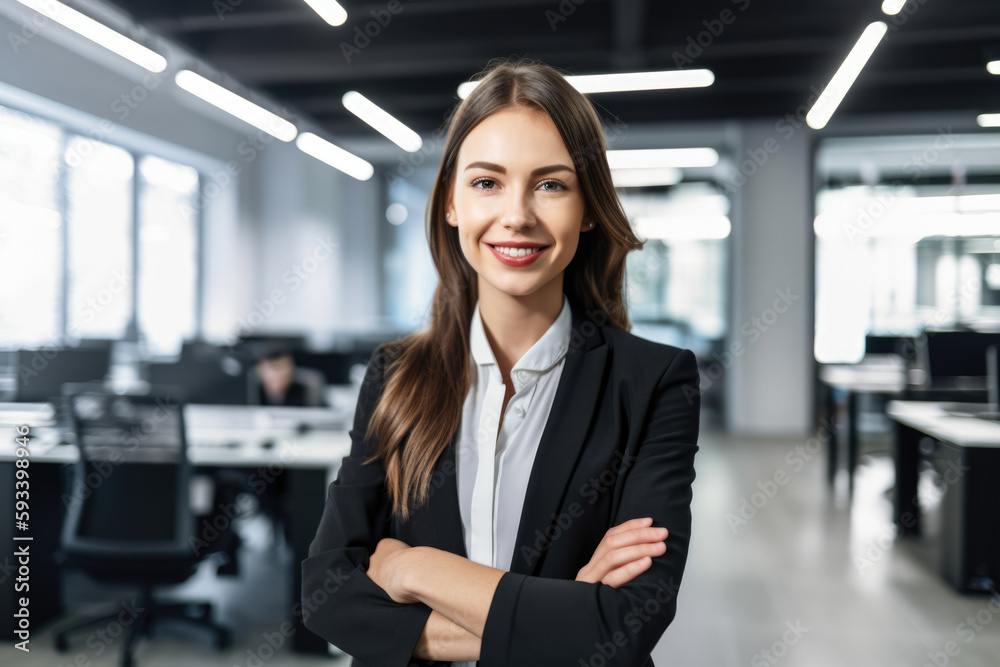 Portrait of a stunningly beautiful Operations Manager in a sleek and modern office, with a warm smile and a friendly demeanor, generative ai Portrait of a stunningly beautiful Operations Manager in a sleek and modern office, with a warm smile and a friendly demeanor, generative ai