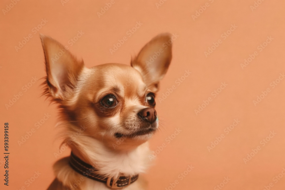 Playful Puppy. Cheerful Chihuahua with photogenic features on pastel background. Copy space. Pet ownership concept AI Generative