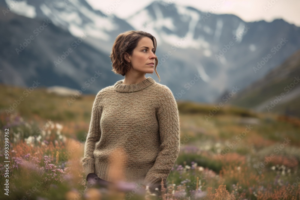 Beautiful woman in a field of wildflowers in the mountains Beautiful woman in a field of wildflowers in the mountains