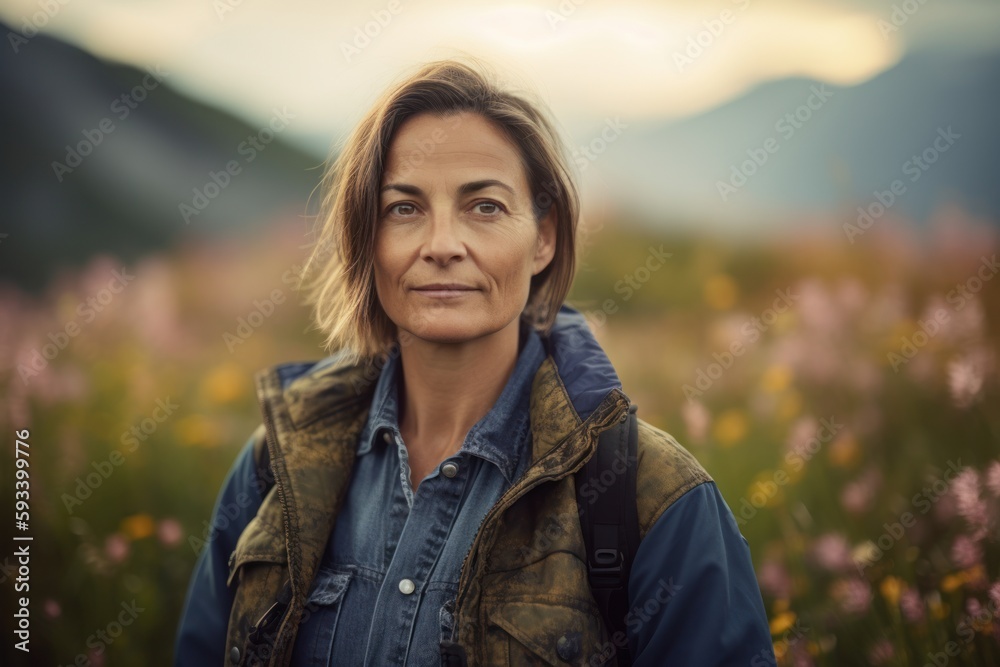 Portrait of a beautiful middle-aged woman in the mountains. Portrait of a beautiful middle-aged woman in the mountains.