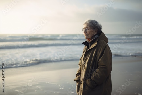 Portrait of senior woman standing on beach at the day time.