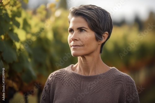 Portrait of mature woman standing in vineyard on a sunny day