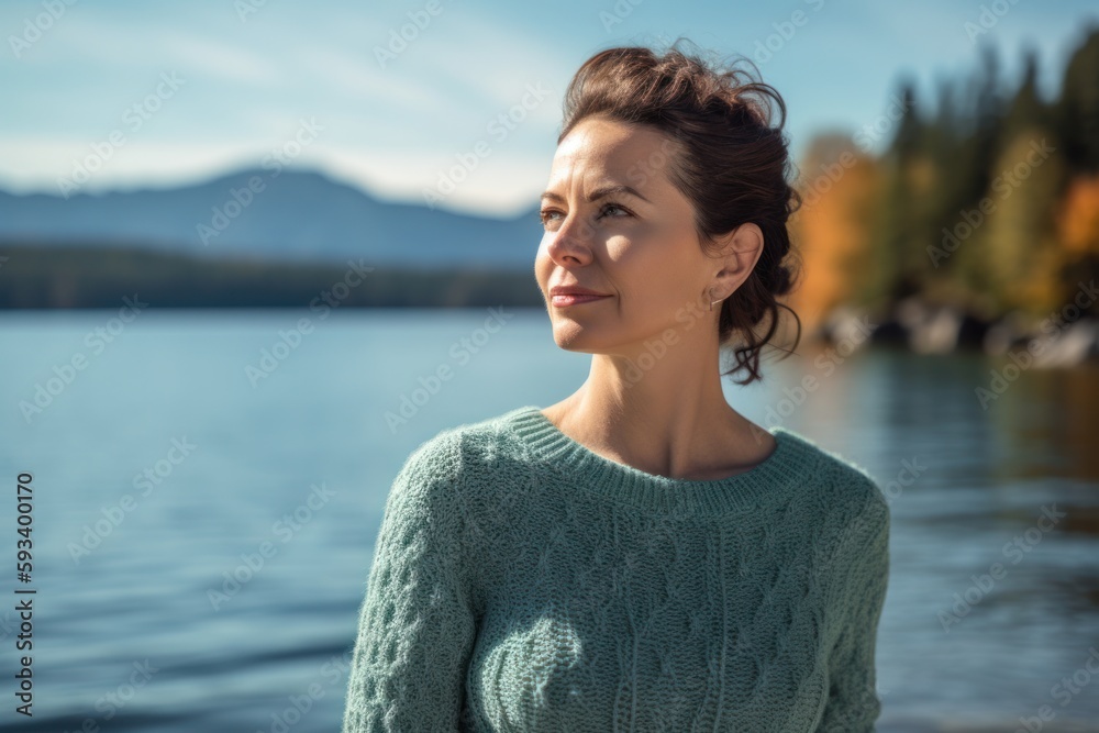 Portrait of a beautiful woman on the background of the lake. Portrait of a beautiful woman on the background of the lake.